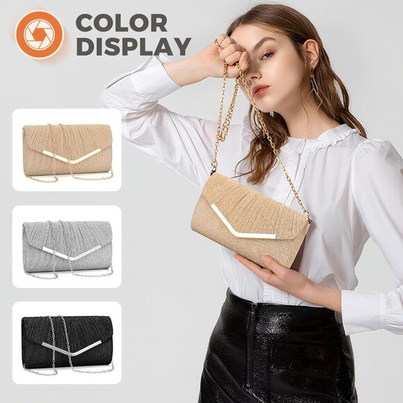 Champagne Glittering Envelope Style Evening Clutch with Detachable Chain for Wed - Picture 6 of 6